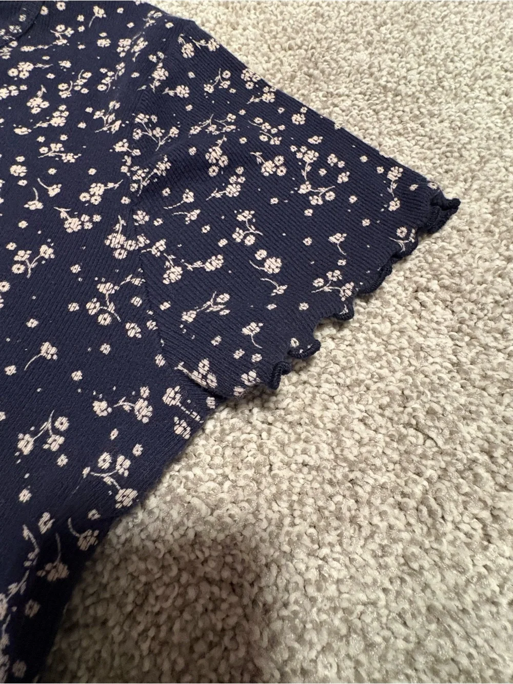 Hollister Navy Baby Tee with Cream Floral Print